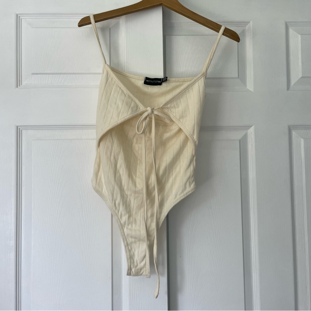 Pretty Little Thing Cream Dainty Tie Top Bodysuit